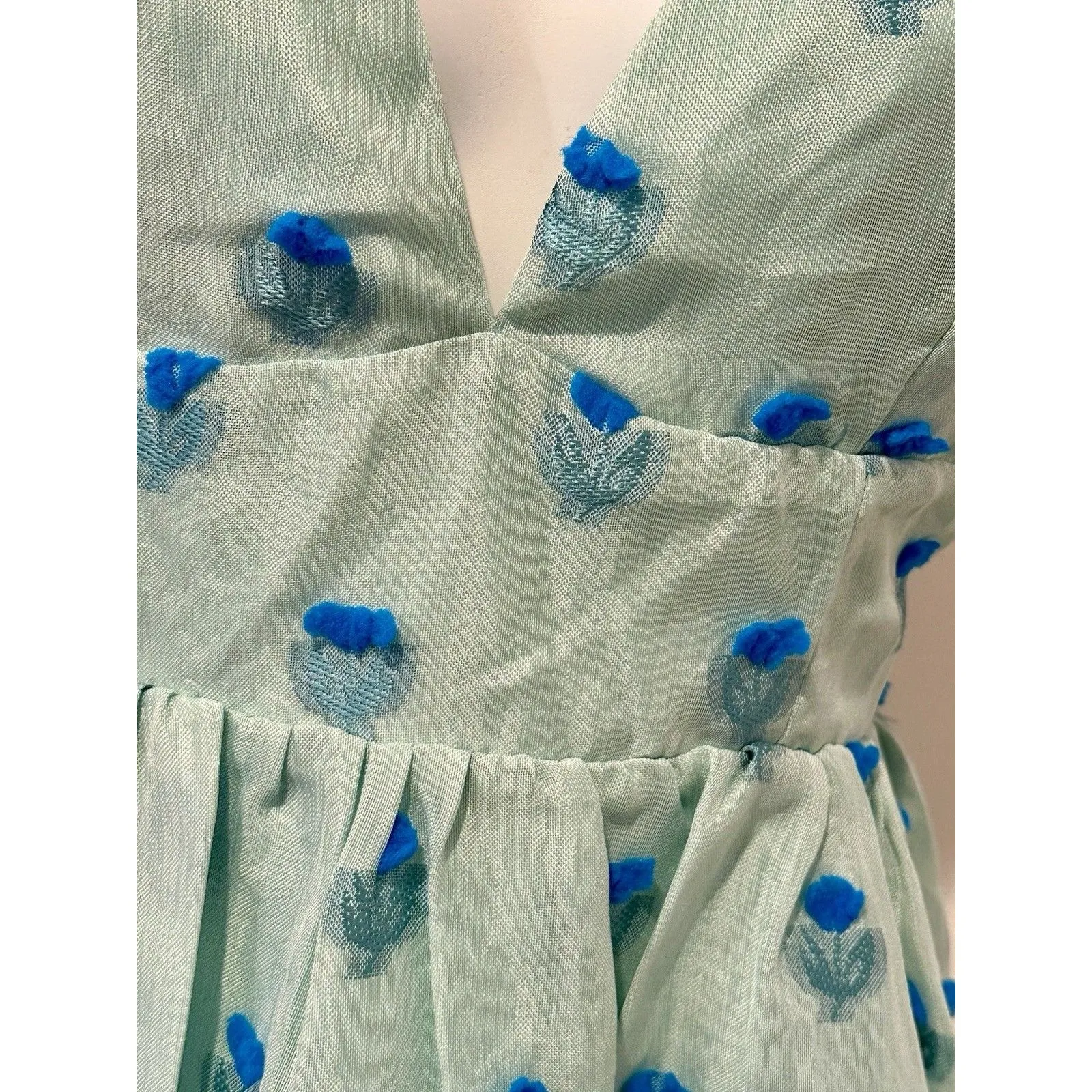 Lulus "Definitely Flirty" Green Floral Textured Skater Dress Size M Medium NWT!! - Image 3