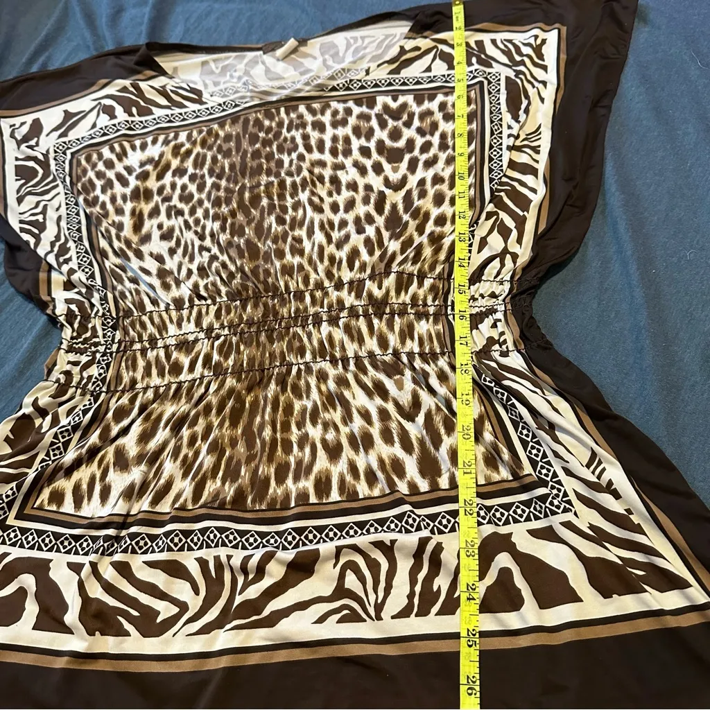 Animal Print Kaftan Top M USA LARGE WOMENS SINCHED WAIST Y2K Cheetah Sexy Brown - Image 5