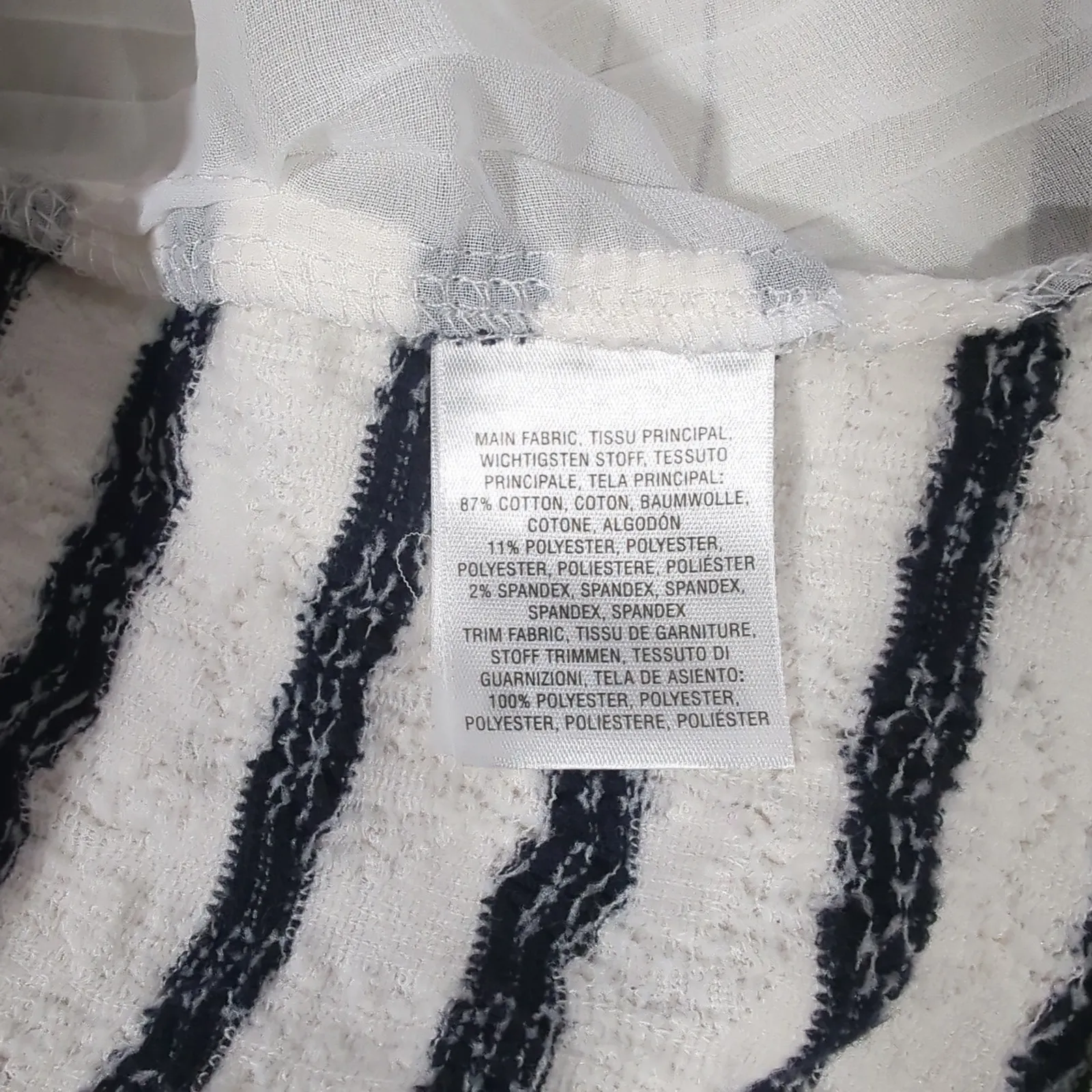 Anthropologie This Is A Story Striped Textured Knit Top Pleated Hem White Navy S - Image 6