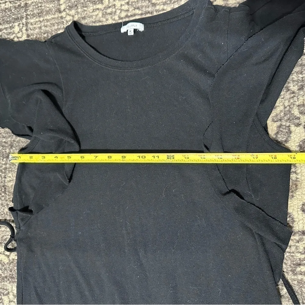 Z Supply Women’s Size M Black Cotton Blend Belted Ruffle Sleeve Capri Mini Dress - Image 10