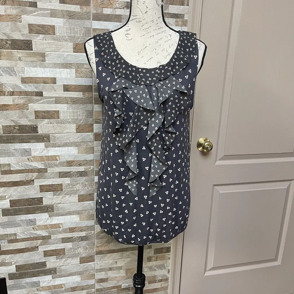 Ann Taylor Loft Women's Sz M Sleeveless Rufle Front Blouse Gray - Image 3