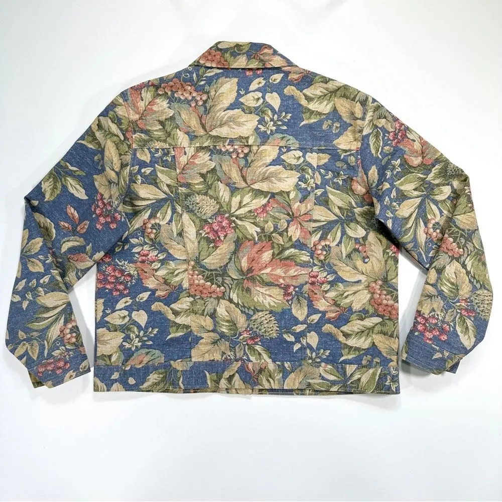 Vintage Norm Thompson Made In USA Jacket Womens Size M Chambray Floral Cotton Size M - Image 8