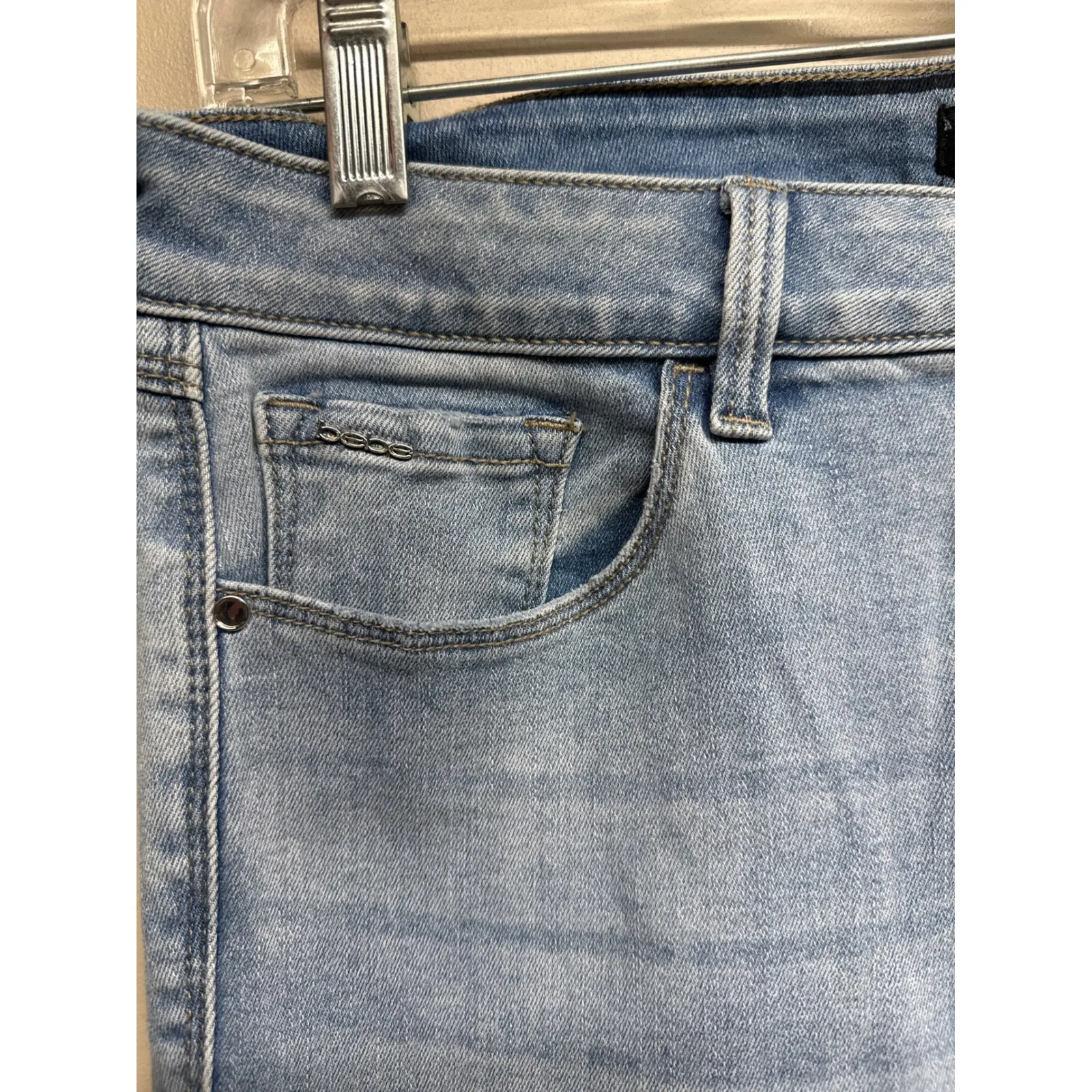 Bebe Heartbreaker Ankle Skinny Jean Light Wash Rhinestone Hearts Women's Size 28 - Image 2