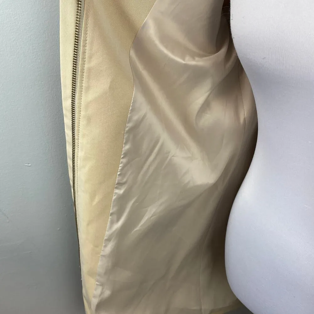 Gryphon Khaki Spike Studded Full Zip Trench Coat Silver Size M - Image 6