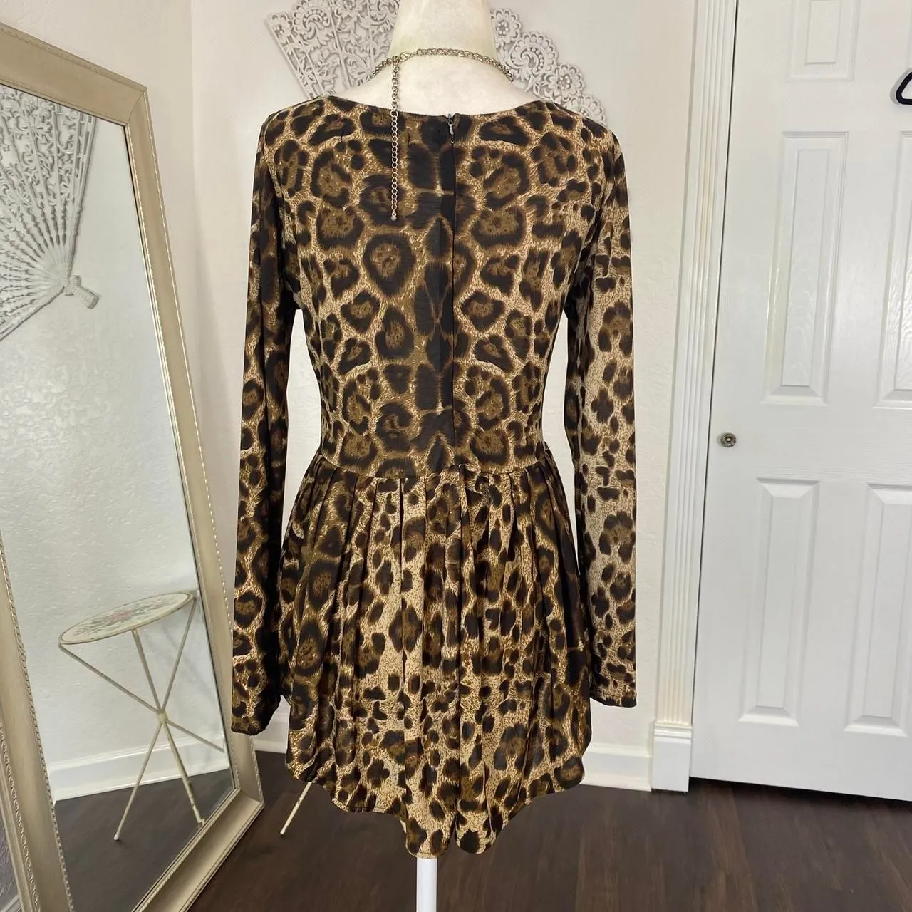 90s 2000s Leopard Cheetah Animal Print Tan Black Soft Grunge Micro Mini Dress S Brown - Image 2