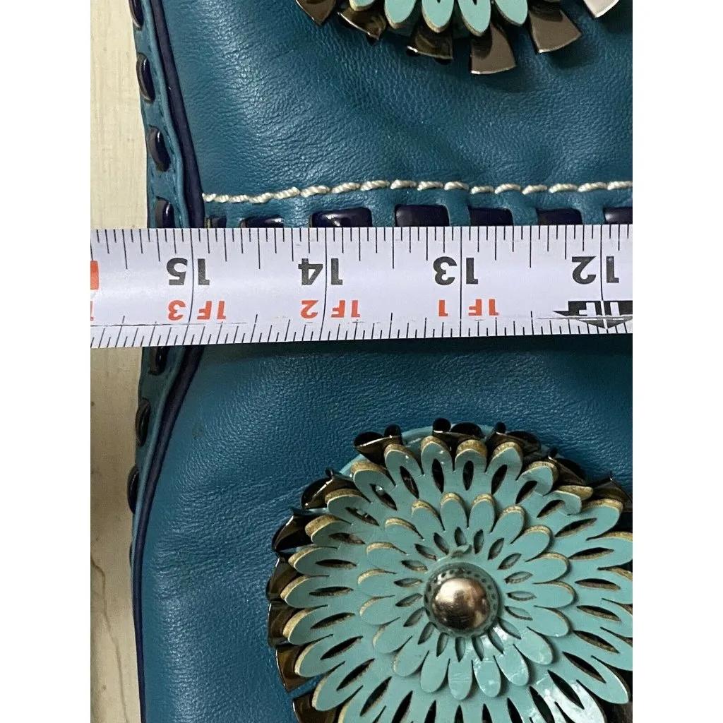 Nicole Lee Handbag Purse Bag Blue Teal 3D Flower Design Detailed Tote - Image 6