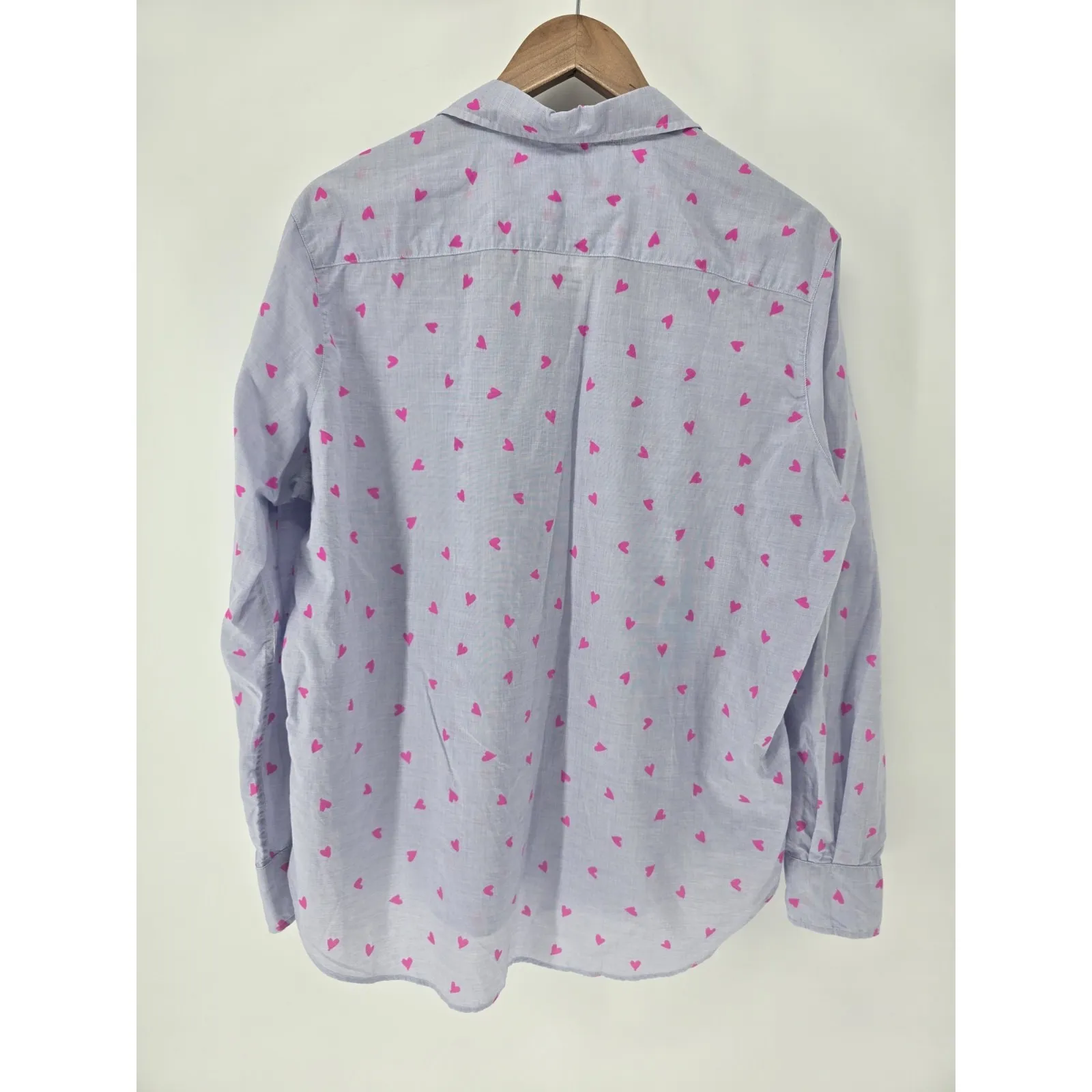 Frank & Eileen Neon Pink Heart Button Up Shirt Medium Oversized‎ - Image 4