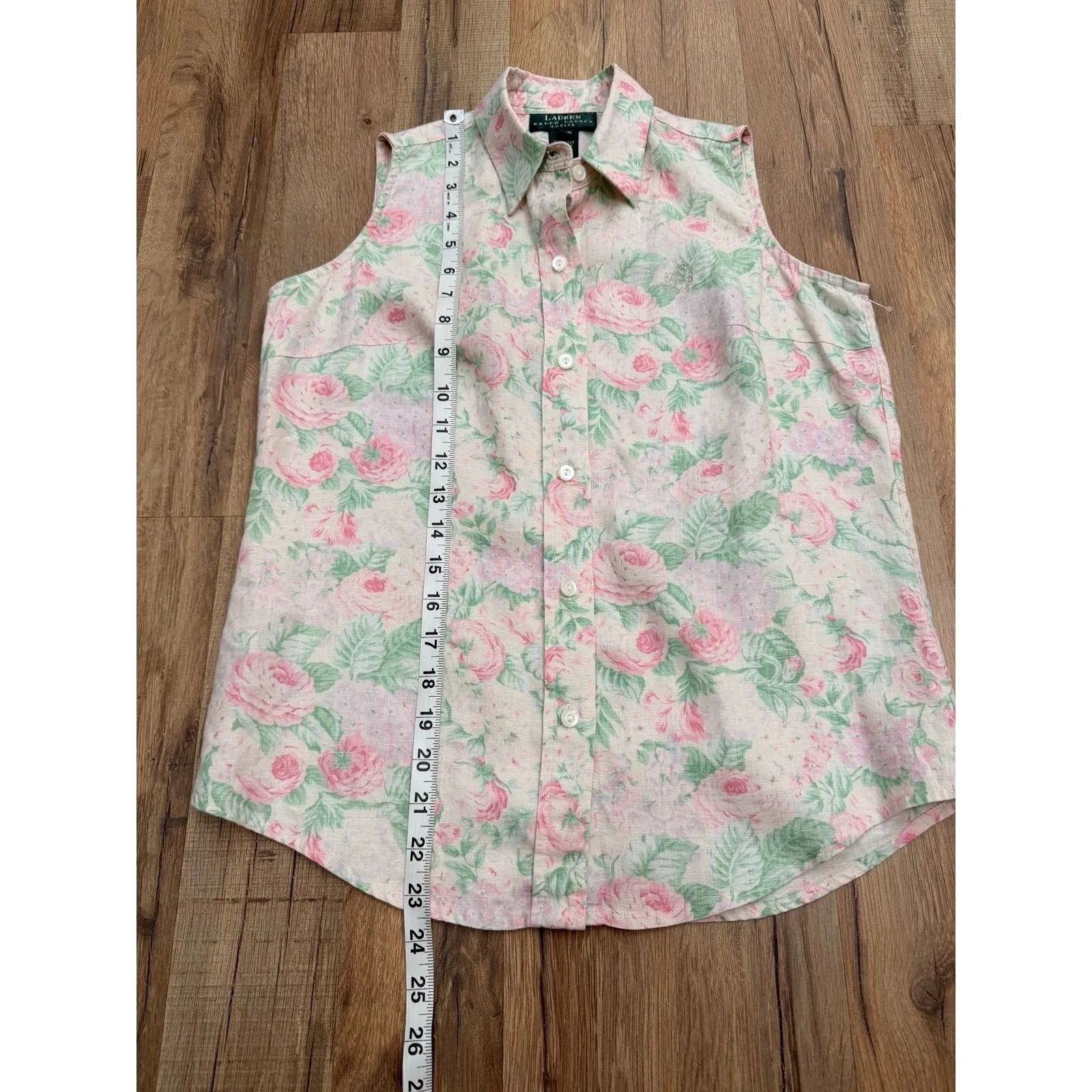 Lauren Ralph Lauren Petite Linen Floral Sleeveless Button Blouse Women's P/P - Image 4