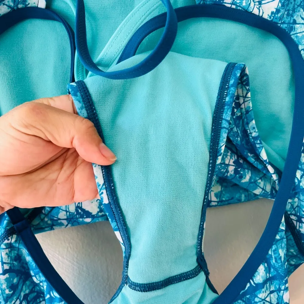 TYR Sz L Bayou Cutout Fit One Piece Swimsuit Turquoise High Cut Leg UPF 50 Blue Size L - Image 5