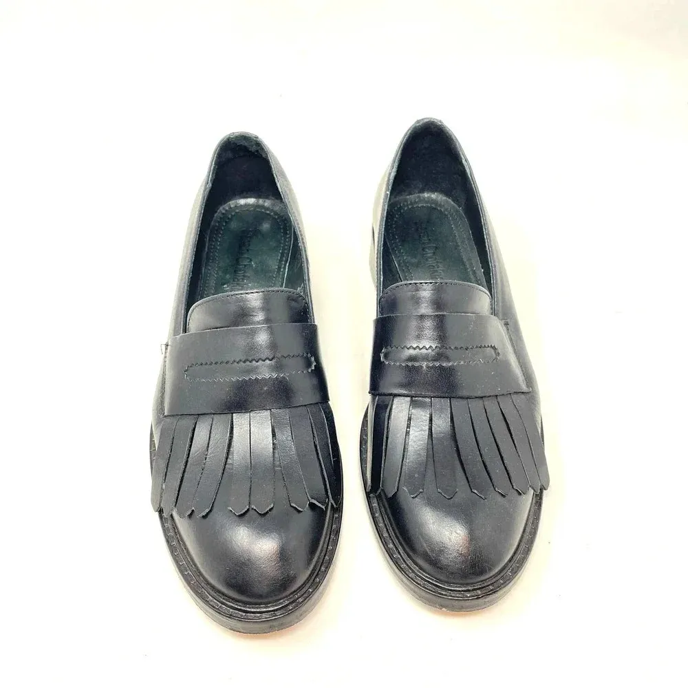 Sarah Chofakian Moma Black Leather Fringe Loafers Size‎ 35 / US 6 - Image 2
