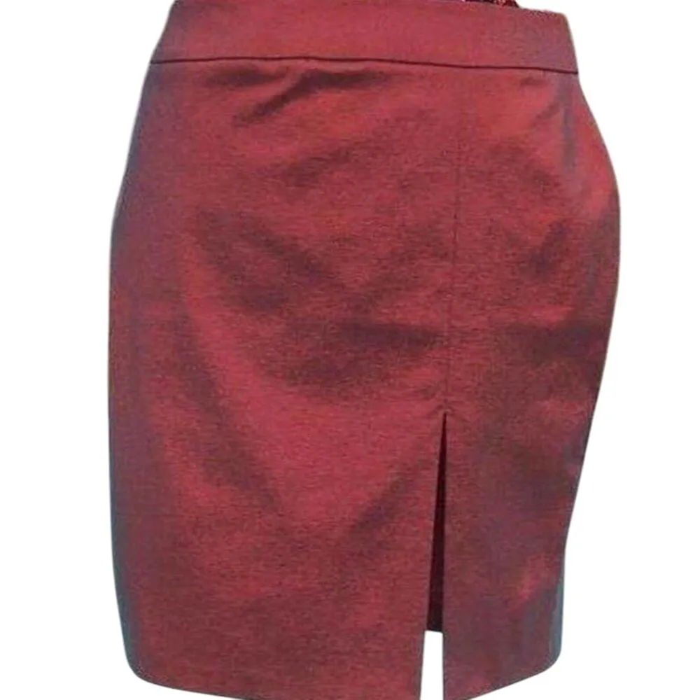 Cache Cranberry Metallic Sheen 9" Slit Evening Day Pencil Skirt Stretch $118 NWT - Image 3