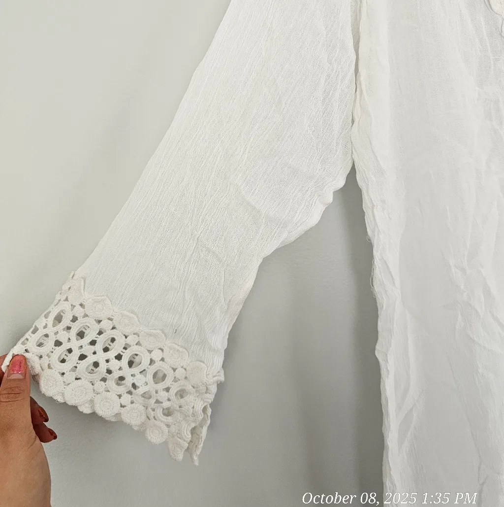 Etc White Sheer Blouse LSwimsuit Coverup Size 1X - Image 7