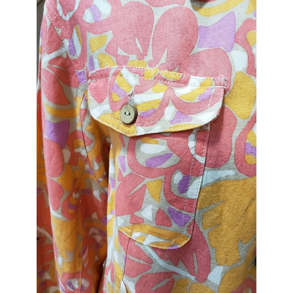 Ruby Rd. Women's Multicolor Floral Linen Long Sleeve Button Front Jacket Size 14 - Image 3