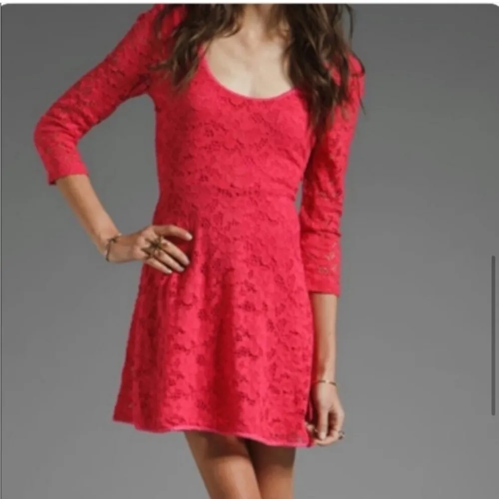 Free People Hot Pink Secret Garden Lace Skater Mini Dress Small NEW - Image 3