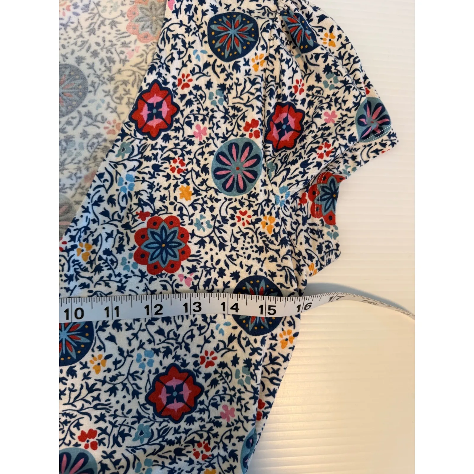 Boden Wrap Dress Short Sleeve Floral Print Midi Blue Red Yellow Women's US 8 White Size 12 - Image 7