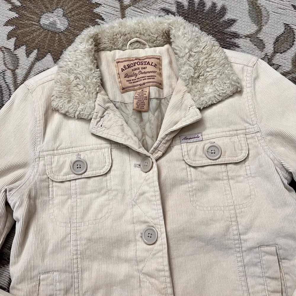 Vintage Aeropostale Corduroy Jacket Coat Faux Fur S Small M Medium - Image 2