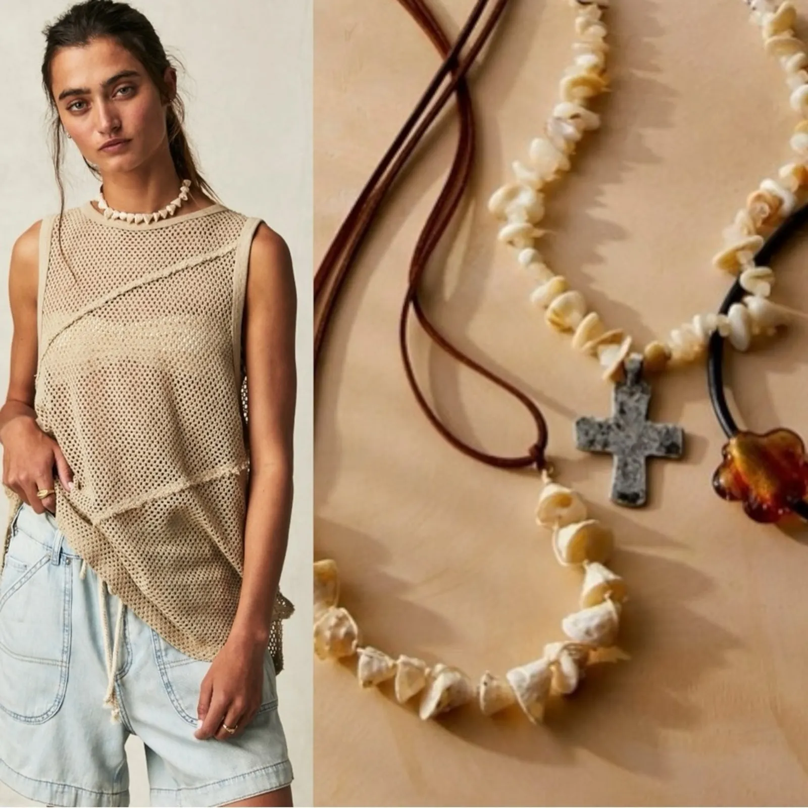 Free People Heatwaves Choker in Top Shell NWT Shells Leather Suede Bohemian - Image 4