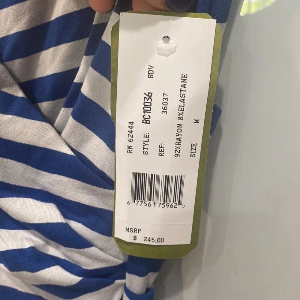 Nicole Miller New Women's Blue White Stripe Knot Scrunch Artelier Shirt Dress M - Image 5