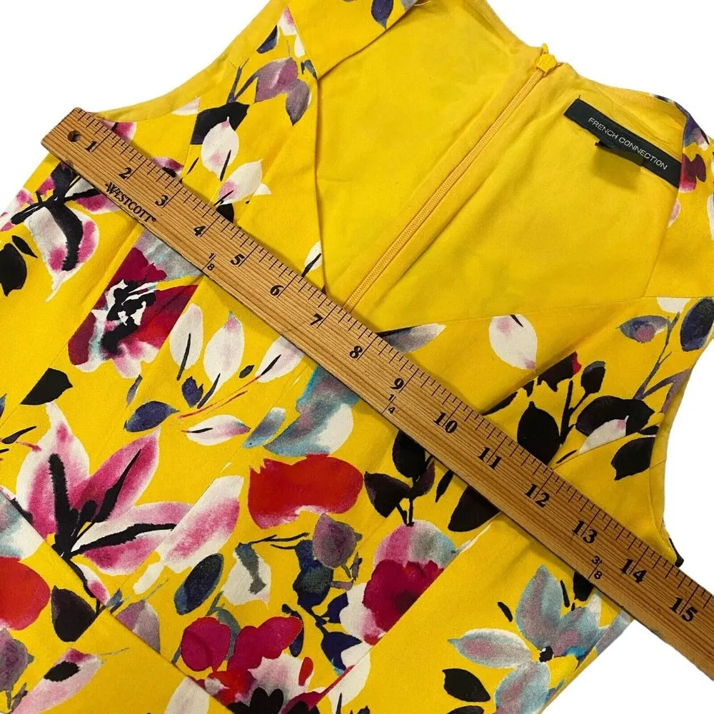 French Connection Women's Yellow Floral A Line Mini Dress Size 0 VNeck Micro - Image 8