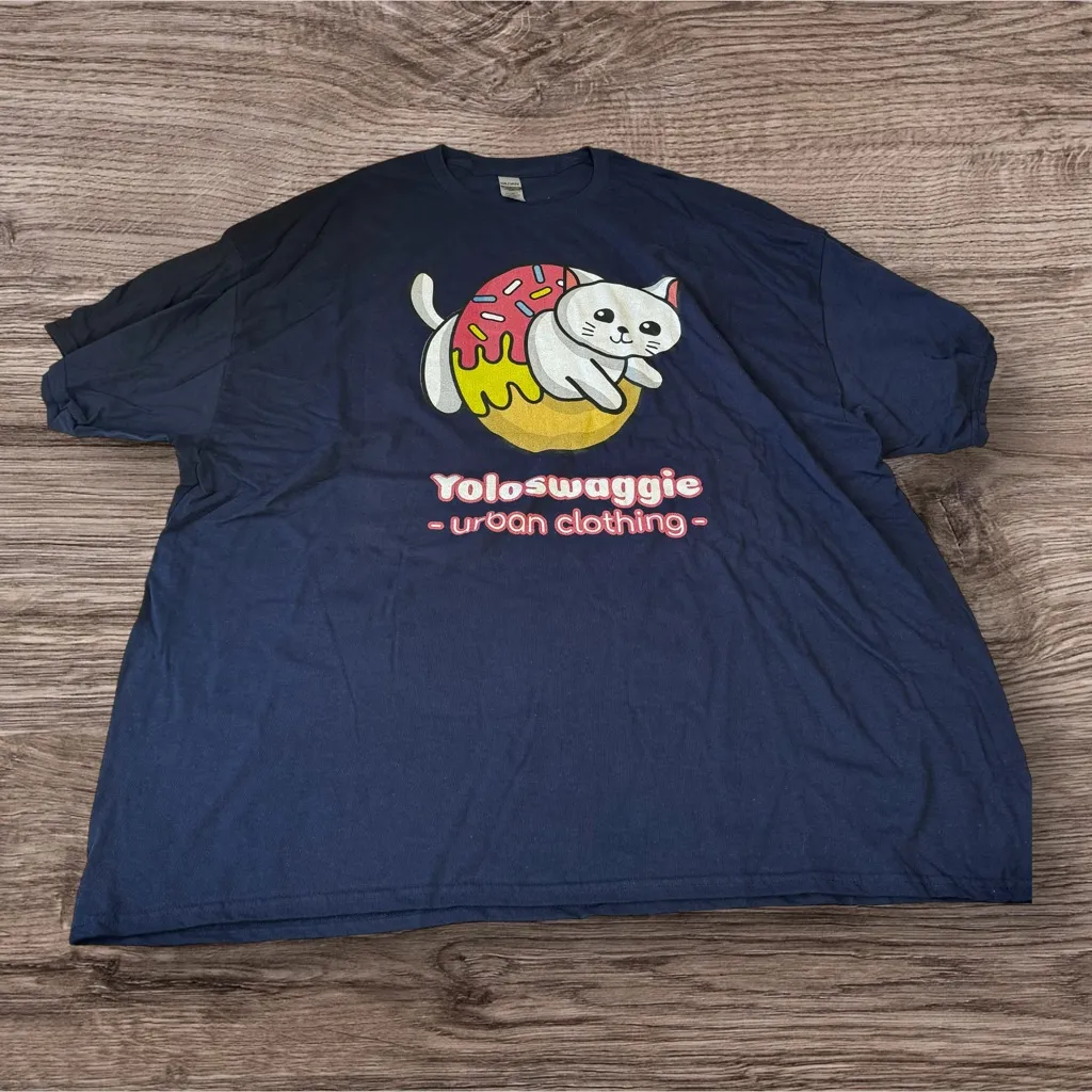 Gildan Yoloswaggie Cat Donut Graphic Tee Blue Unisex 4XL NWOT - Image 2