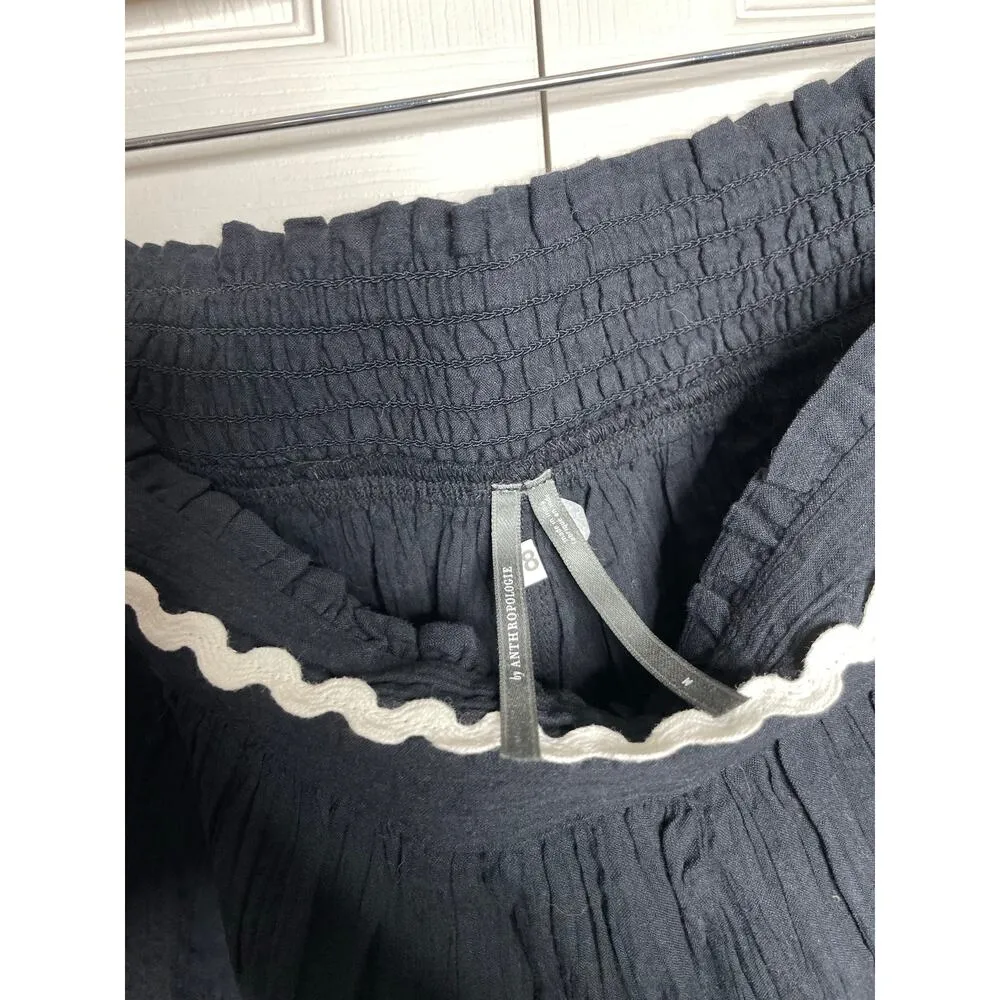 NEW Anthropologie Flirty Cotton Shorts Black Ivory Trim Size Medium - Image 3
