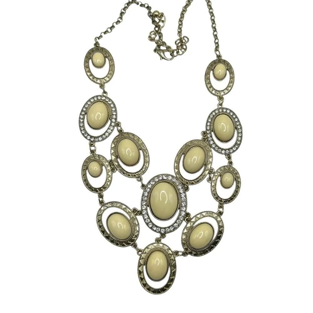 Glam Vintage Cream Gold Tone Bubble Acrylic Bead Bib Necklace - Image 4