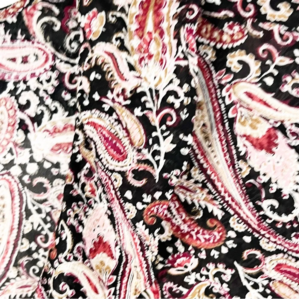 J. JILL Paisley Print Sheer Long Sleeves Ruffle Collar Blouse, Size Large - Image 8