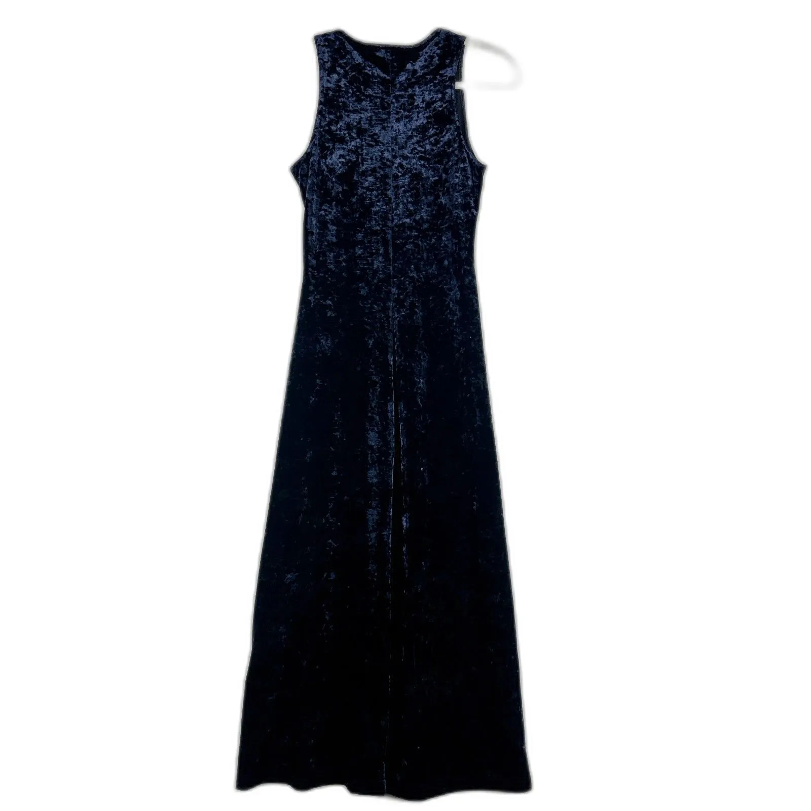 Vintage La Belle Velvet Maxi Dress Size Small Navy USA Made Stretch Witchy Blue - Image 2
