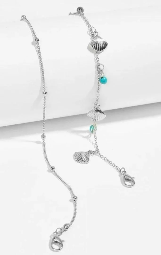 2pc Seashell Charm Anklet SET Silver - Image 3