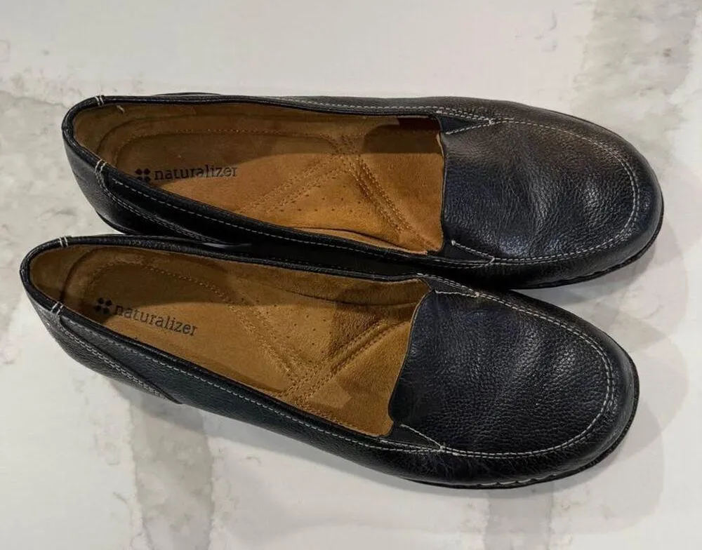 Naturalizer Shane Leather SlipOn Loafer Block Heel Womens 11M Dark Brown Stretch - Image 6