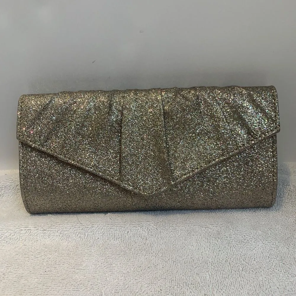 Gold Glitter Crossbody Purse Evening Bag Adjustable Strap Used Once - Image 2