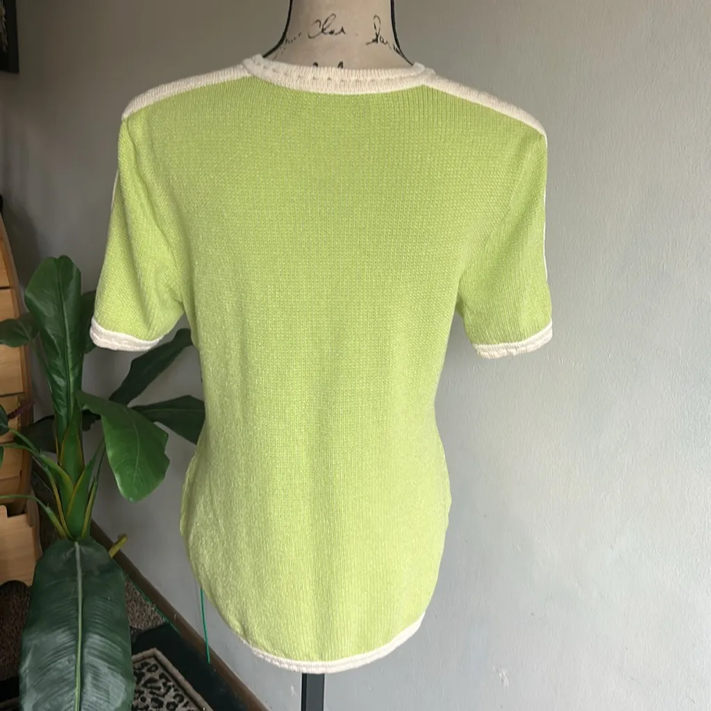 St. John By Marie Grey Tie Front Green Cream Cardigan Sweater Size 8 - Image 6