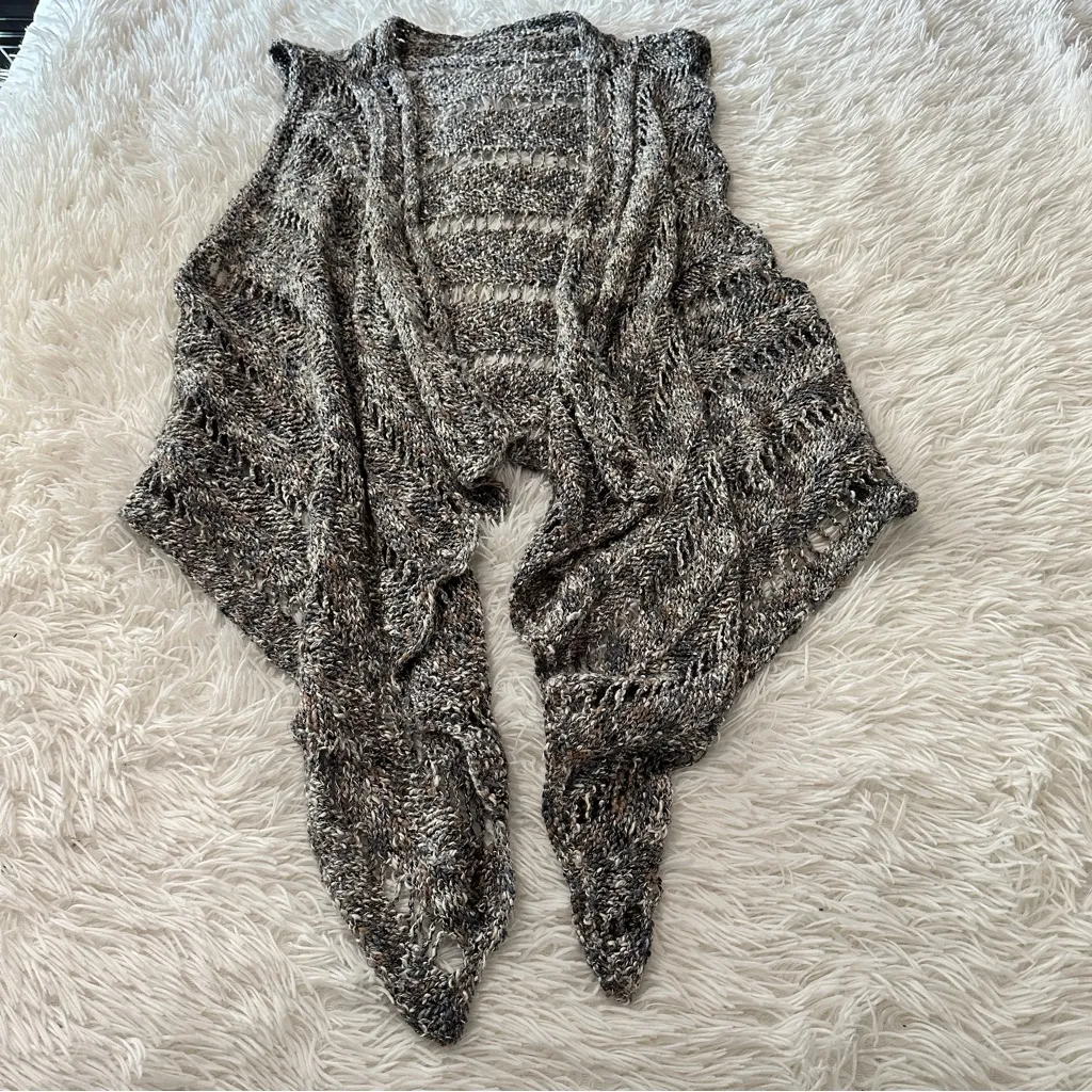 Chunky Knit Open Front Sweater Vest Cardigan – Neutral Gray Multi Black Size M - Image 12
