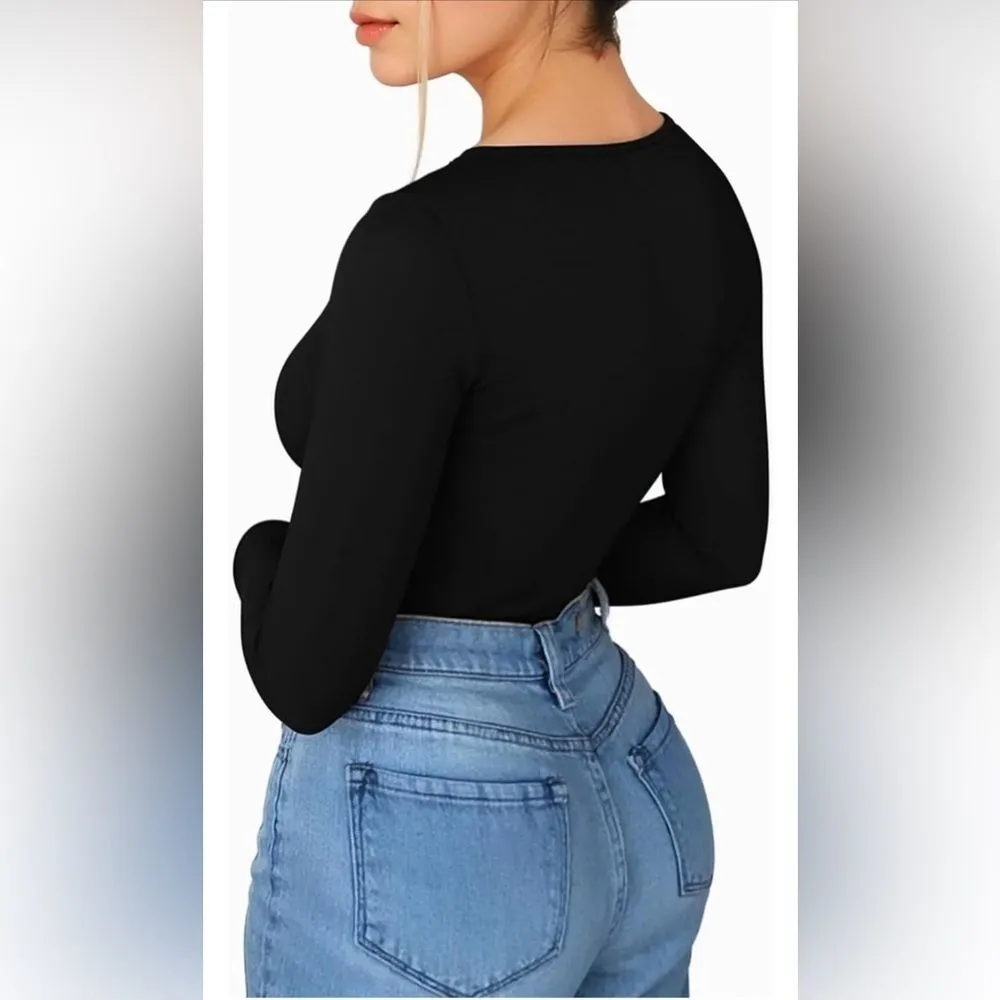 Women's Scoop Neck Long Sleeve Slim Fit T-Shirt Black (42) - Image 4