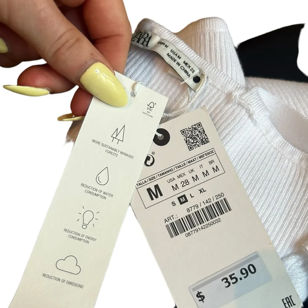 Zara White Knit Crop Top Sweetheart Neckline Size Medium New with Tags - Image 9