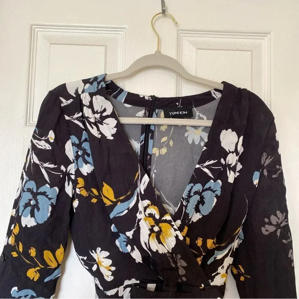 YUMI KIM Love Triangle Liz Romper Floral Faux Wrap V Neck Black Size Extra Small - Image 4