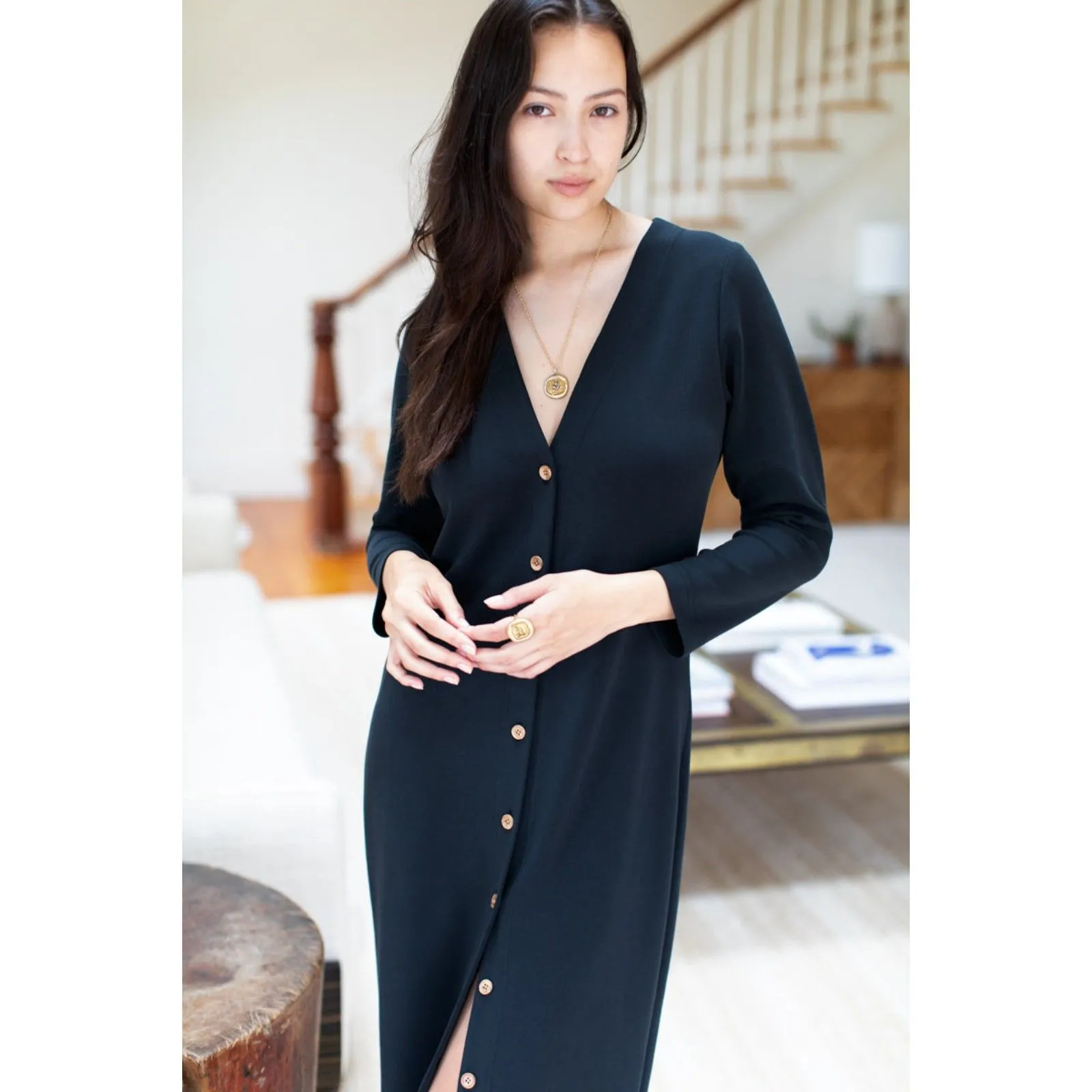 Emerson Fry Long V Neck Midi Dress Size XS Black - Image 3