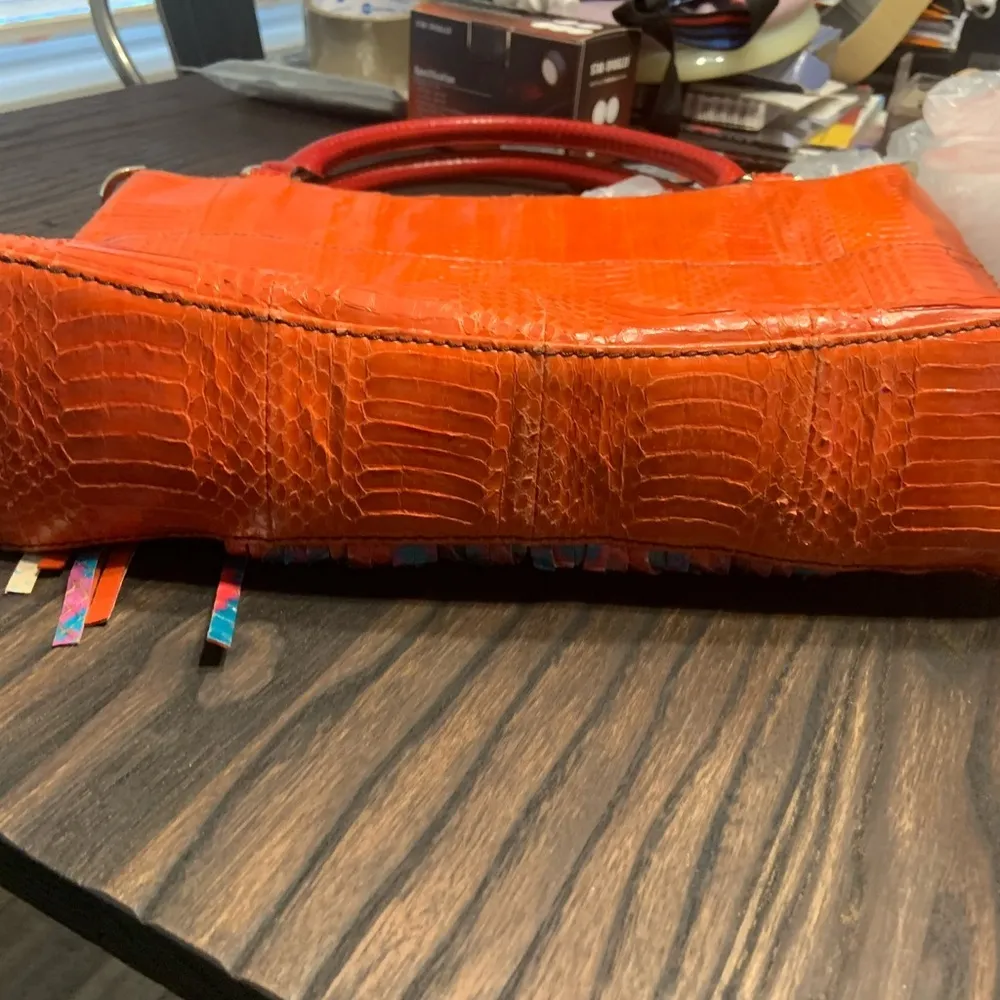Y2k katherine kwei reptile skin bag Rare spring boho fringe orange blue spring - Image 10
