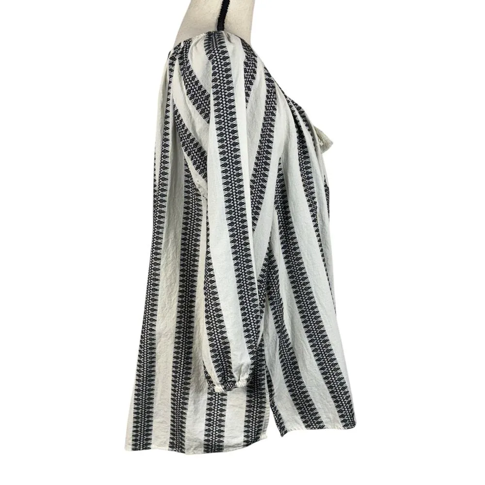 Lane Bryant SZ 18/20 Top Striped Keyhole 3/4 Balloon Sleeve Tie Tasseled Slits - Image 4