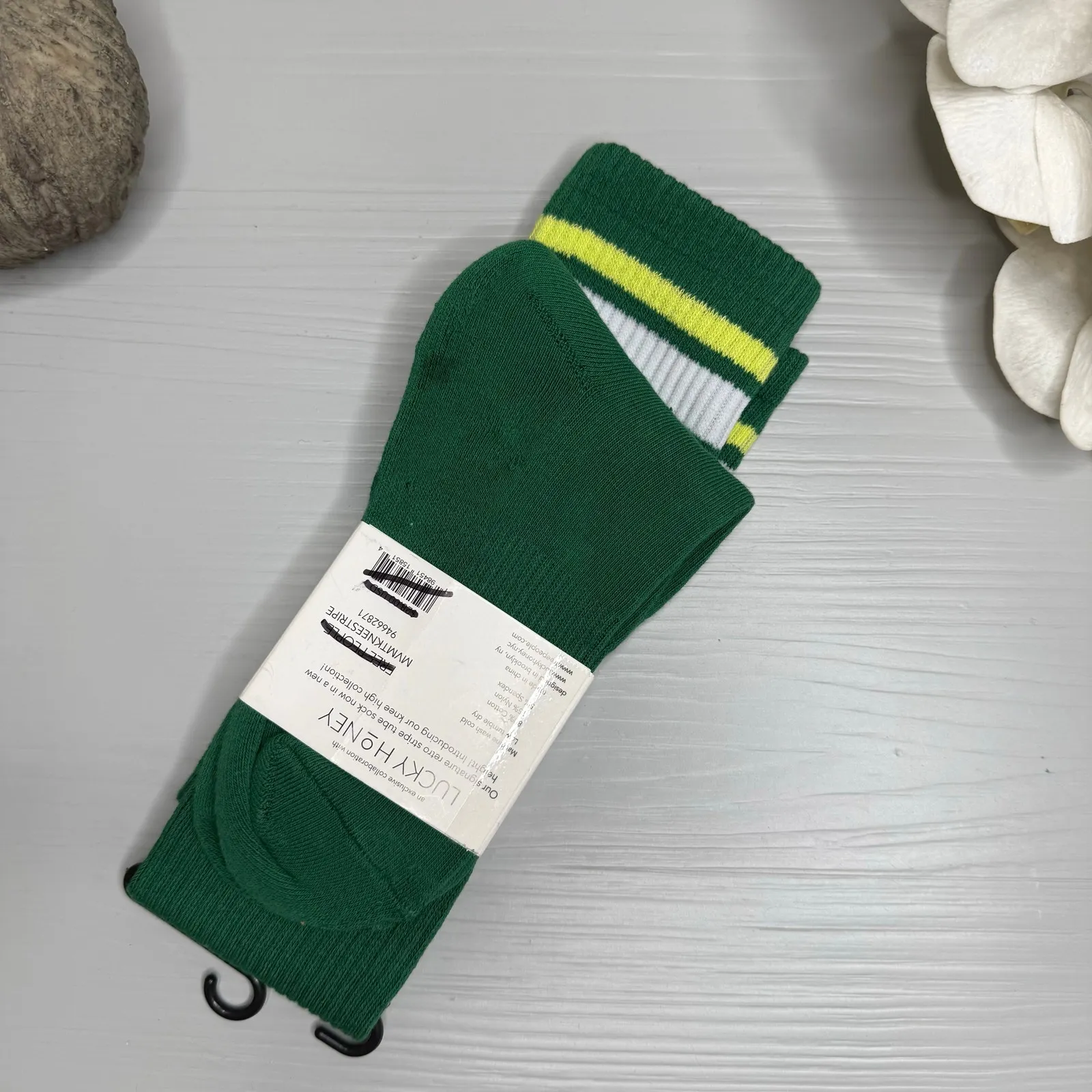 Free People knee high socks ribbed embroidered buti logo striped - Image 3