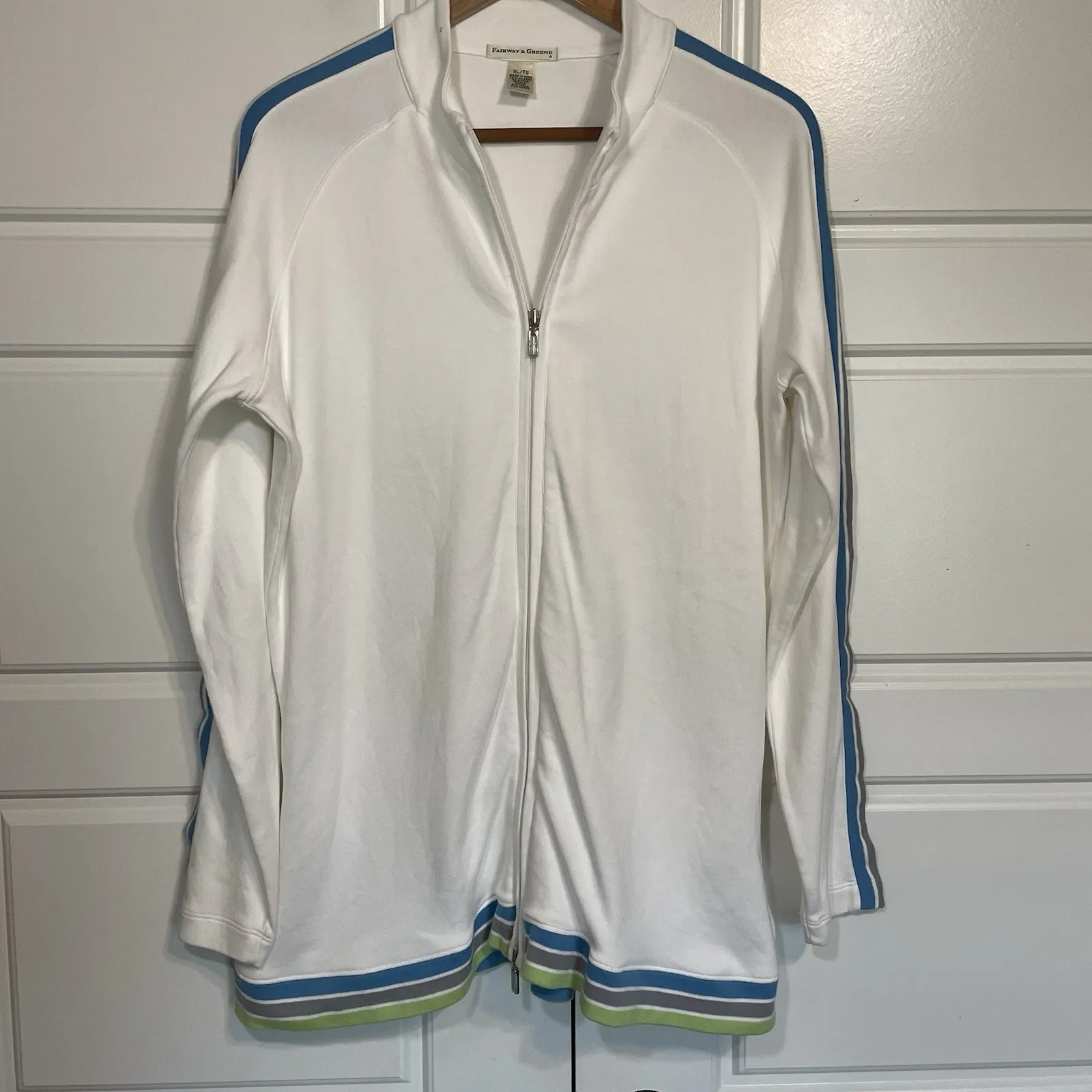 Fairway & Greene Womens XL White Full Zip Track Jacket Athletic Stripes White Size L - Image 4