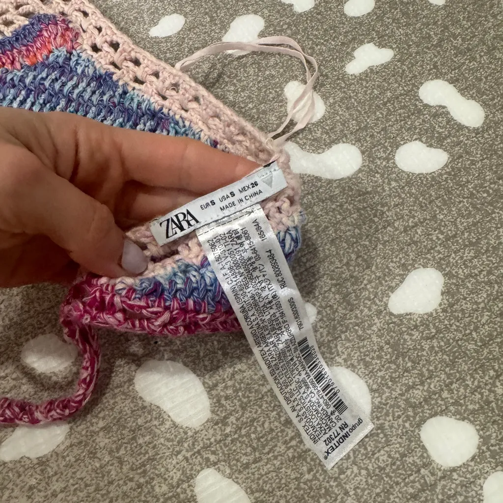 Zara crochet halter cropped top lavender pink cream boho open back high neck - Image 5