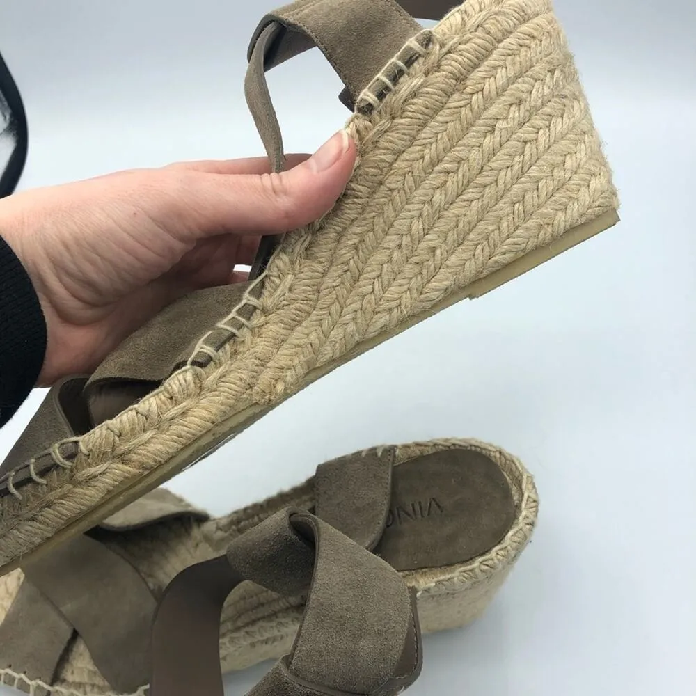 Vince Taupe Leather Espadrille Wedge Sandals Womens 10 Strappy Beachy Casual - Image 4