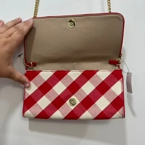 Talbots‎ Red White Gingham Purse NWT $119 Cotton Linen Leather Gold Chain Twist - Image 7