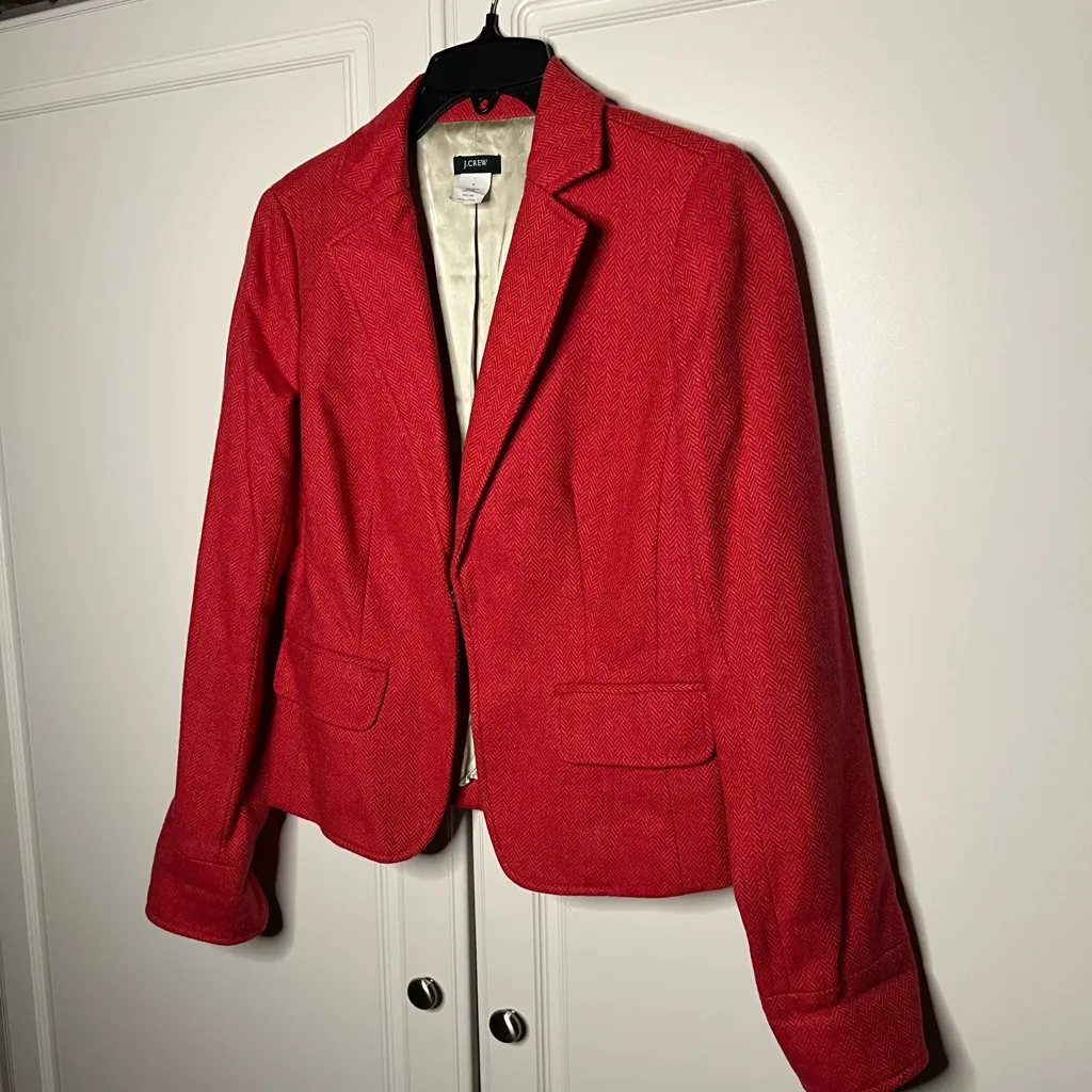 J.Crew 100% Wool Red Herringbone Blazer | Size 4 - Image 4