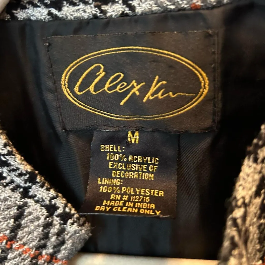 Vintage 90s Plaid Blazer w/ Floral Appliqué 💫 Alex KIN Black Size M - Image 8