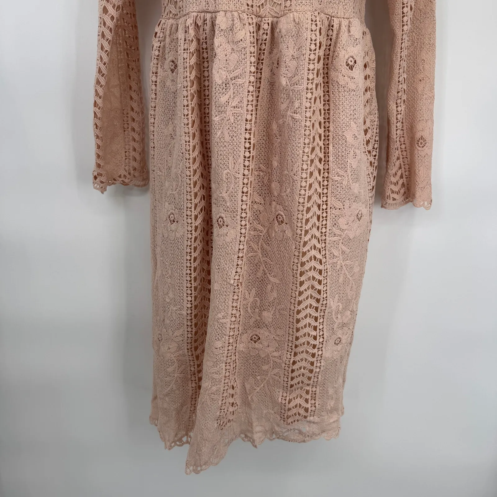 Tea n Rose Boho Lace Crochet Midi Dress Womens Small Pink Coquette Feminine - Image 4