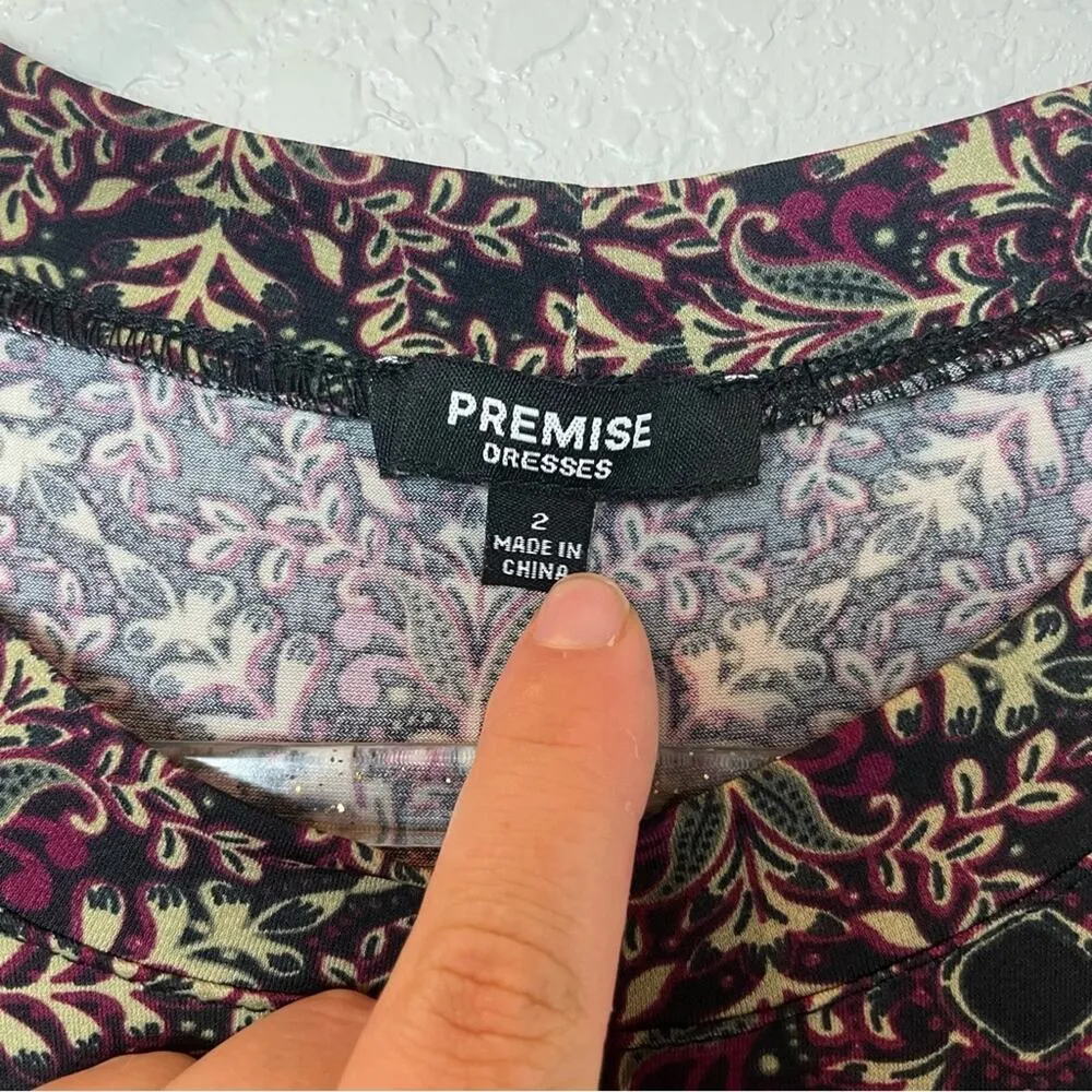 PREMISE High Neck Aline Short Sleeve Mini Patterned Dress Size 2 - Image 3