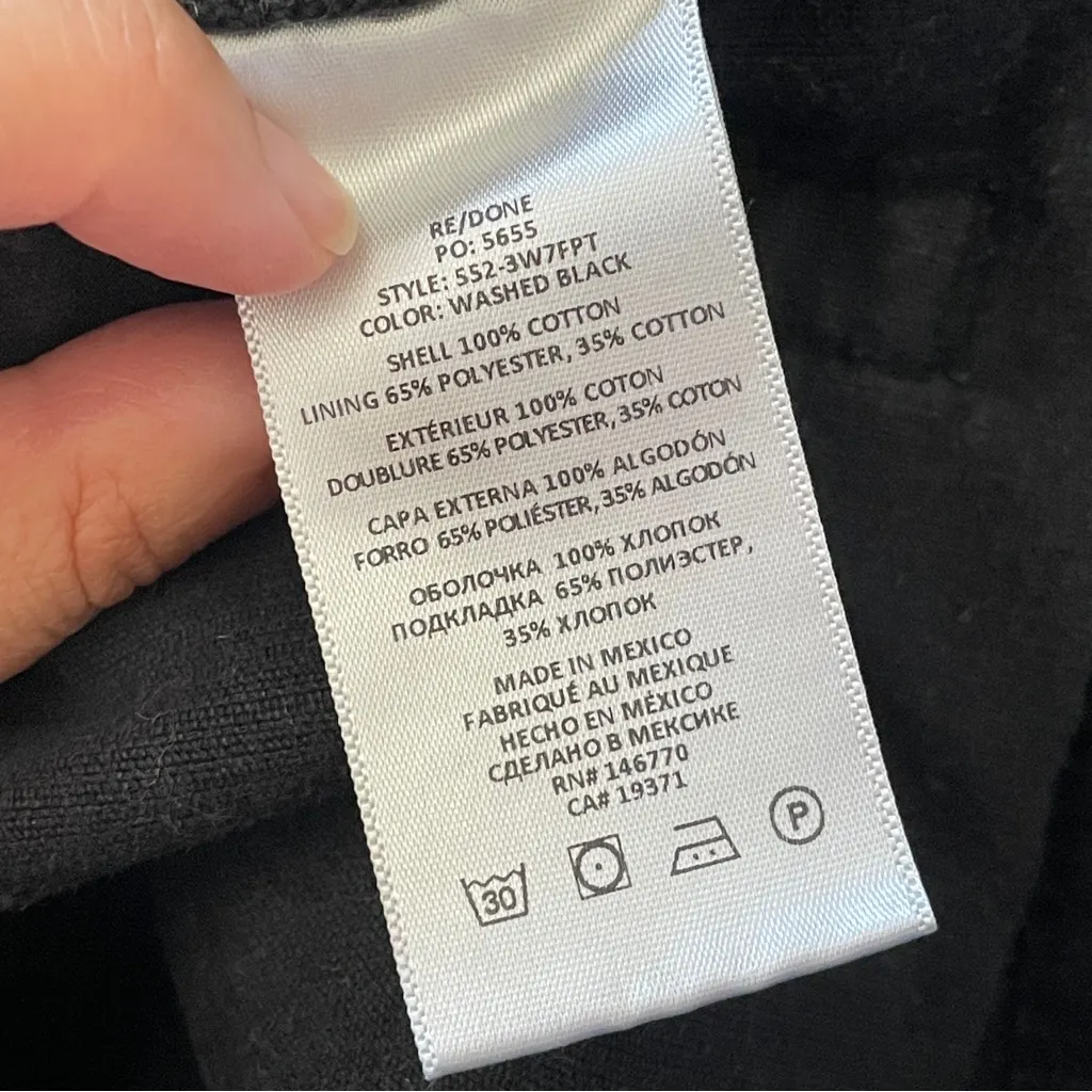 Re/Done Corduroy Jeans high rise straight leg womens Black (size 28) stove pipe - Image 8