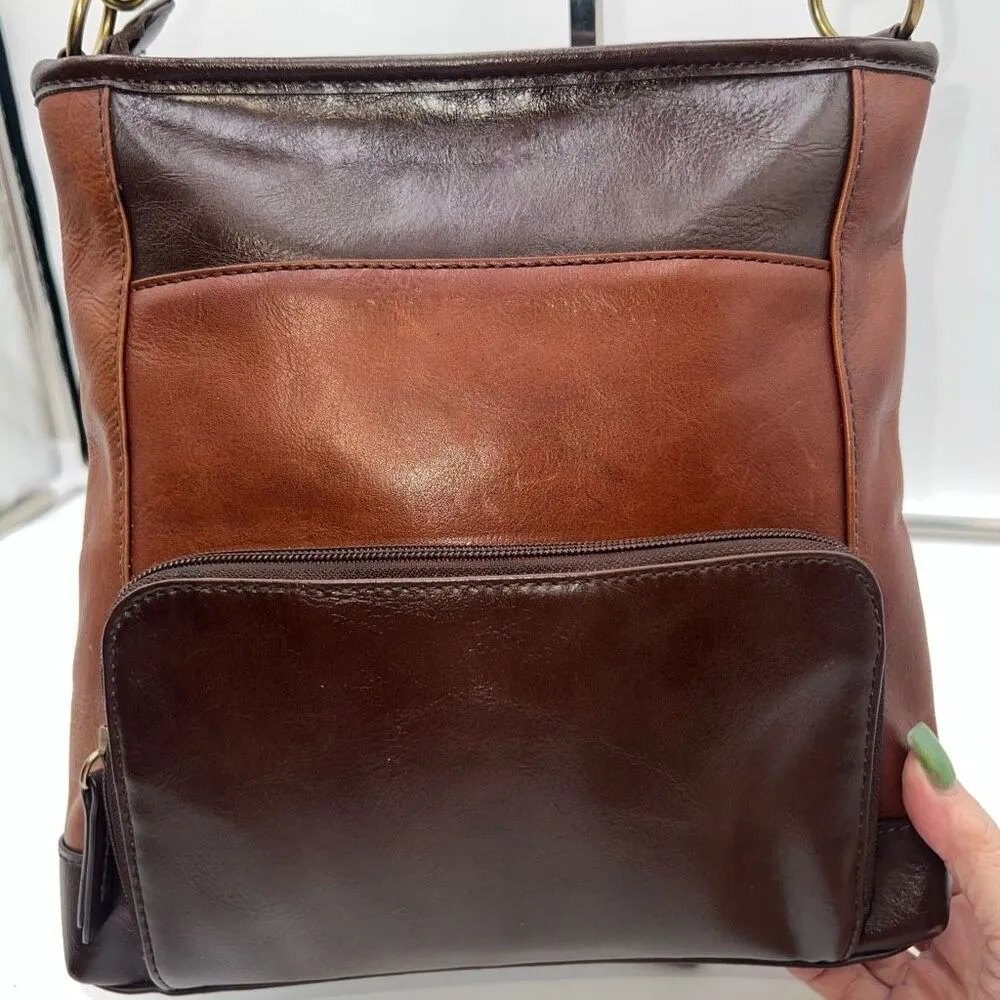 Tignanello Color Blocked Leather Outside Wallet Pocket Convertible Crossbody Bag Brown - Image 6